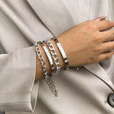 Aveuri 4PCS Set Punk Cub Chain Bracelets Bangles 2023 Fashion Jewelry Punk Chain Bracelets Set for Women Charm Jewelry Gifts