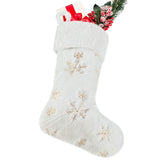 Christmas Gift White Plush Stamping Gold Silver Embroidery Snowflake Christmas Stocking Merry Christmas Decor For Home Happy New Year 2022