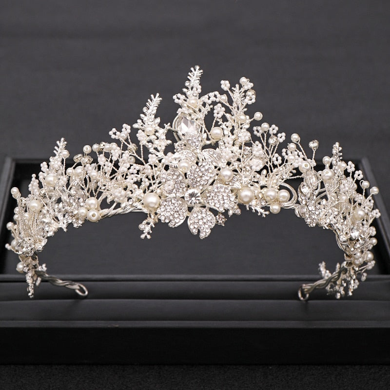 Christmas Gift Silver Color Crystal Flower Crown For Bride Luxury Barque Crown Wedding Hair Accessories Bride Tiara Wedding Headband Headdress
