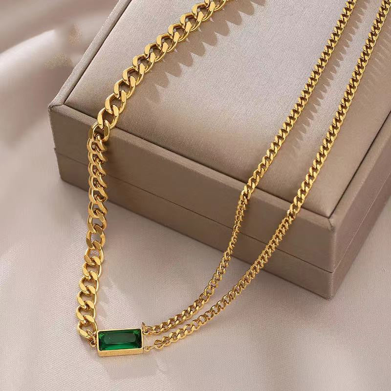 Aveuri European and American Design Stainless steel Chain Green Bracelets Girl Korean Fashion Jewelry Set Accessories For Woman