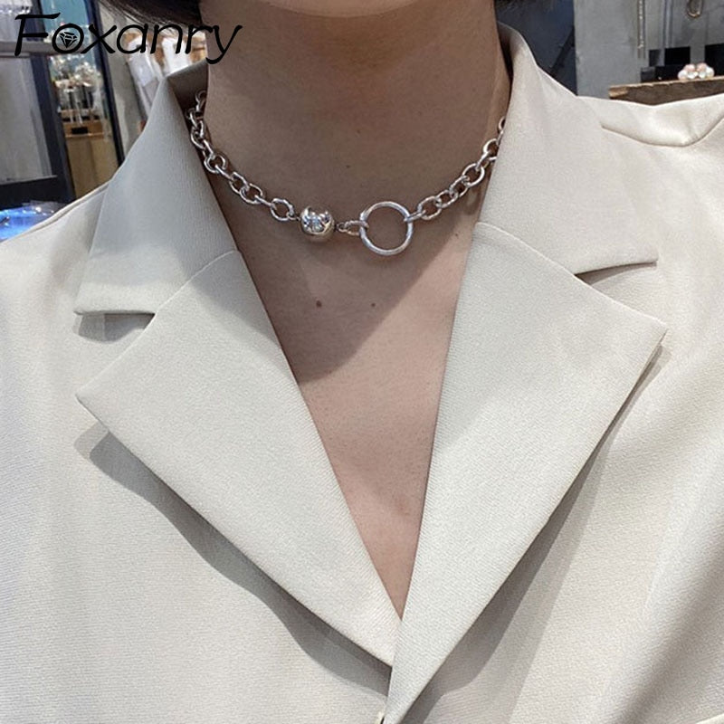 Aveuri Alloy Necklace INS Fashion Punk Rock Vintage Simple Thick Chain Solid Ball Geometric Party Jewelry Choker
