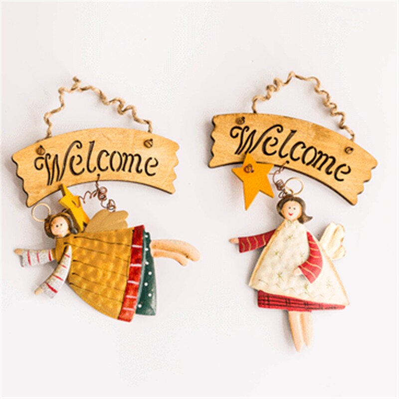 Christmas Gift 2022 New Year Decoration Wooden Welcome Sign Painted Resin Angel Pendant Christmas Tree Pendant Christmas Decoration for Home