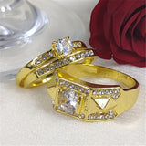 Christmas Gift Rings For Women And Men Fashion Lovers' Set Ring Cubic Zirconia Yellow Gold Color Wedding Engagement Accessories CC2095