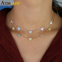 AVEURI Alloy colorful cz multi piece heart charm link chain necklace Girlfriend valentine'S day Gift faShion jewelry