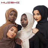 HUISHI Scarfs For Ladies Muslim Soft Cotton Headscarf Islamic Hijab Shawls And Wraps Crinkle Hijab Scarf Women Big Scarves