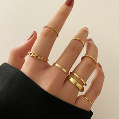 LATS Punk Gold Wide Chain Rings Set for Women Girls Fashion Irregular Finger Thin Ring 2023 Female Trendy Jewelry Party Gift