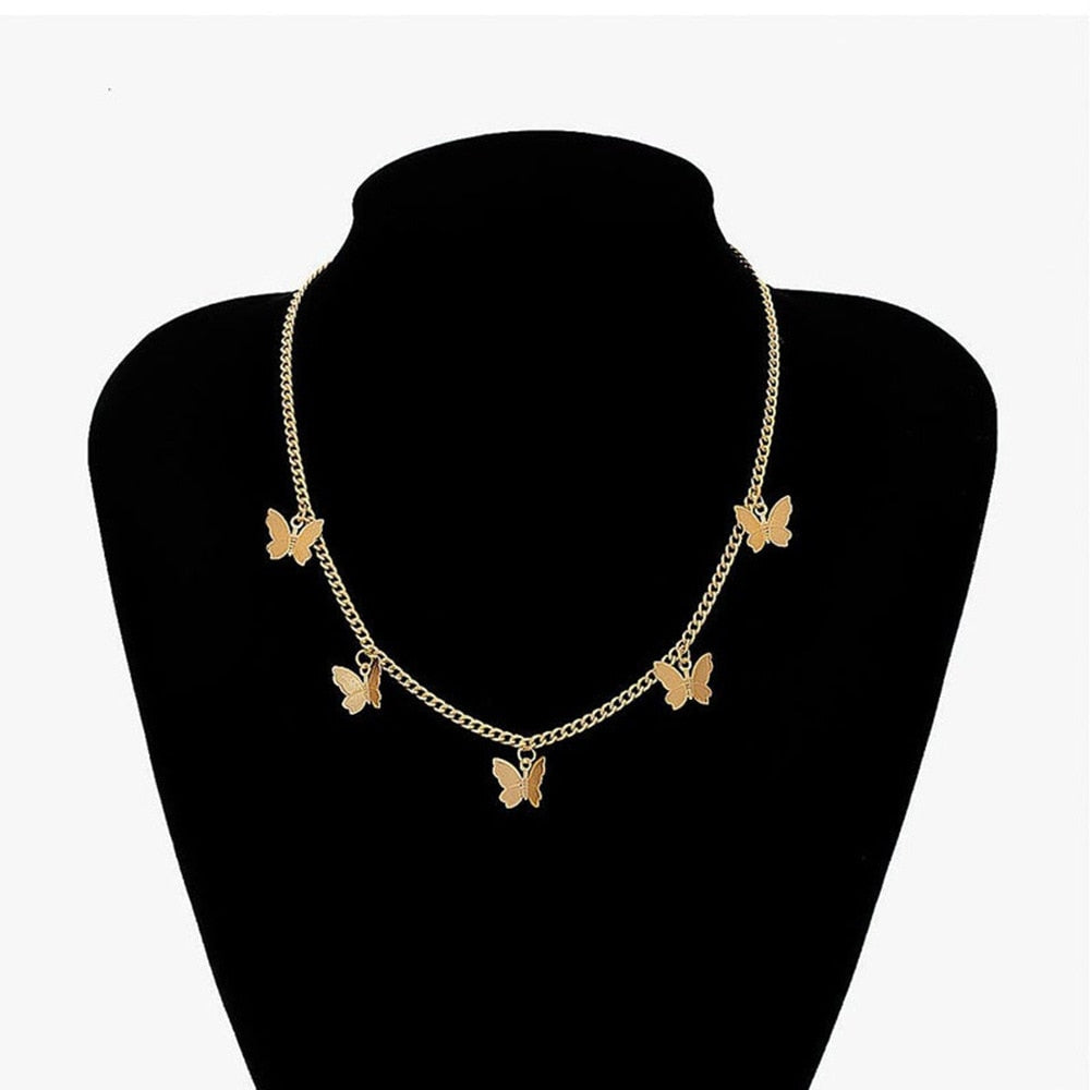 LATS Butterfly Choker Necklace For Women Gold color Chain Statement Collar Female Chocker Best Shining Jewelry Party 2023 New