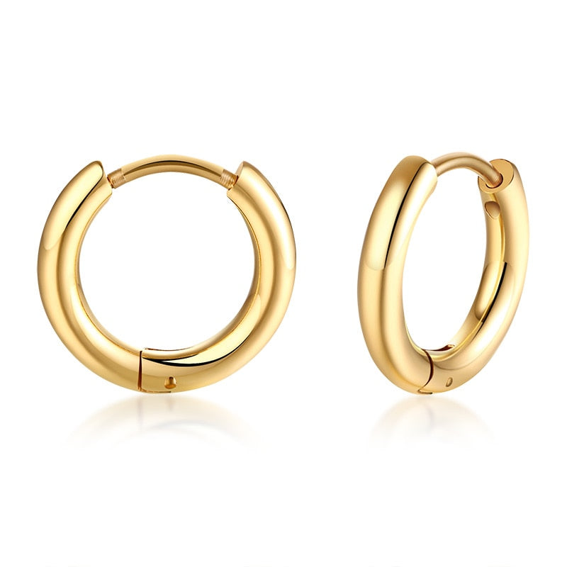 Aveuri Geometric Huggie Hoop Earrings for Women Gold Filled Stainless Steel Medium Thick Charm Bohe Female Cartilage Piercing