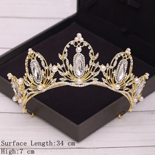 Aveuri Bridal Crown Golden Wedding Hair Accessories Rhinestone Bride Wedding Tiaras and Crowns Headpiece Diadema Hair Ornament