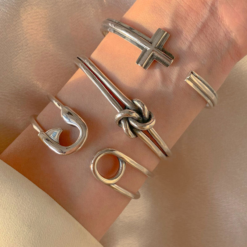 Aveuri Minimalist Alloy Bracelet for Women INS Fashion Creative Cross Geometric Vintage Punk Party Jewelry Gifts