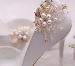 Aveuri lot Removable Bride High Heel Clip Rhinestone Wedding Shoes Buckle Women Decoration Pearls Floral Bead Shoe Clips