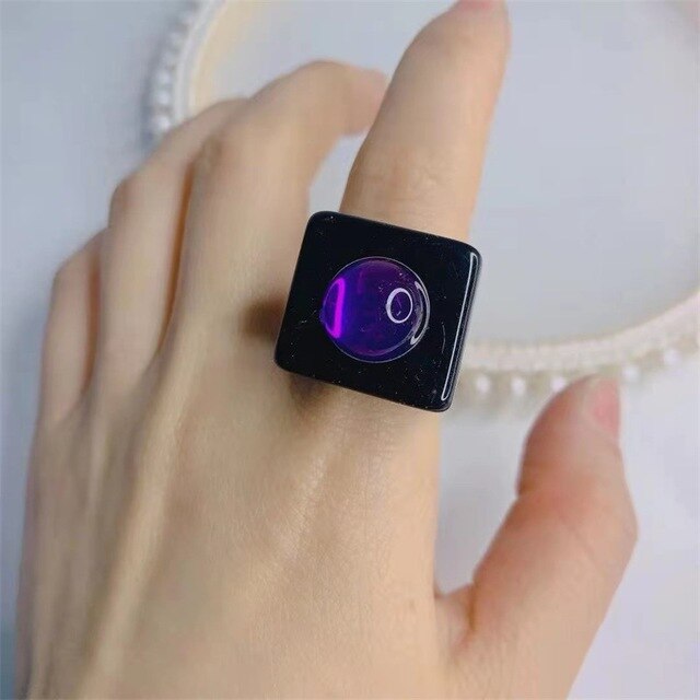 Aveuri 2023 1PC Korea Fashion New Geometric Square Colorful Resin Acrylic Big Rings For Women Chic Rings Jewelry Gifts