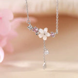 Christmas Gift  Shell Cherry Blossoms Charm Necklace For Women Choker Collares Wedding Party Jewelry dz562