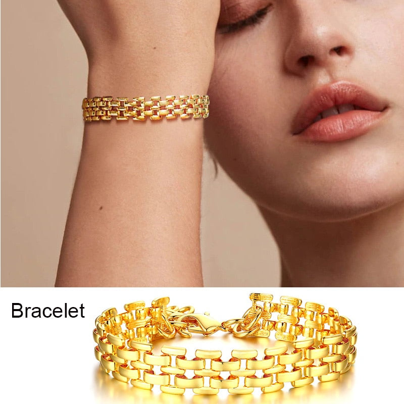 Elegant Big Thick Chain Link Bracelets for Women Gold Filled Female Wrist Jewelry