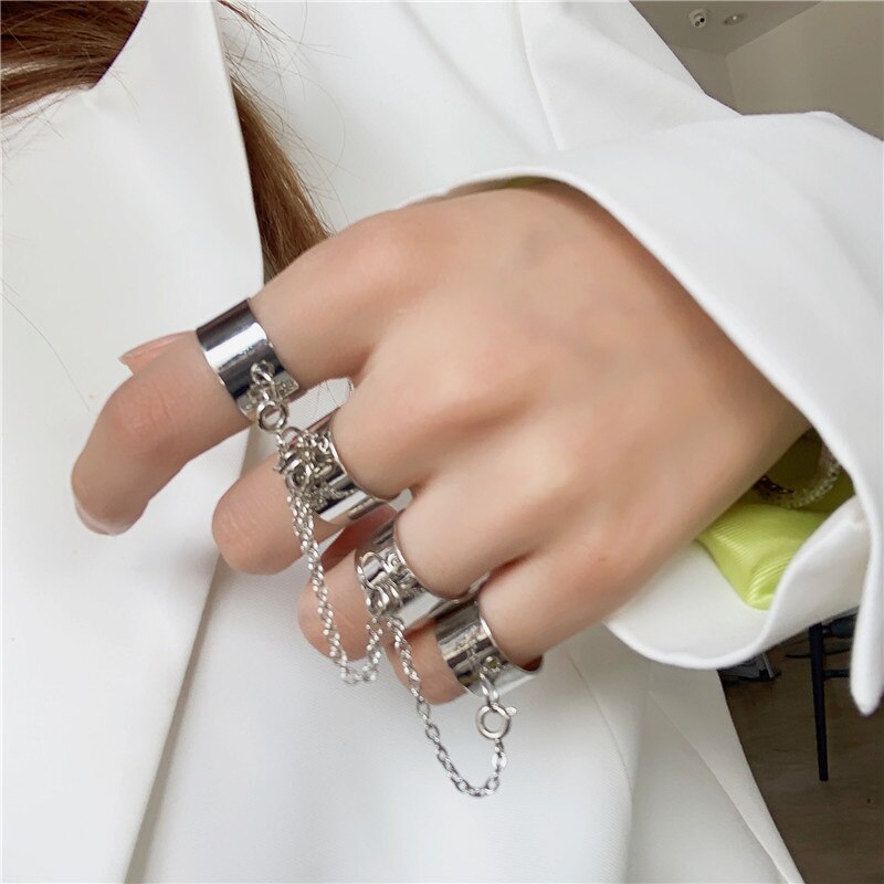Christmas Gift Personality Punk Cool Link Chain Adjustable Four Opening Rings For Women Men Cross Pendant Rotate Finger Ring Hip Hop Jewelry