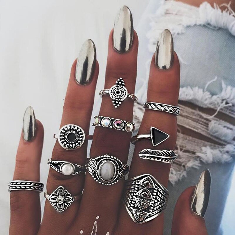 Aveuri Vintage Purple Crystal Knuckle Rings for Women Bohemian Geometric Anel Finger Ring Set Boho Party Anillos Mujer Jewellery 2023