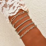 AVEURi 2023 Vintage Multilayer Silver Color Snake Chain Bracelets For Women New Hip Hop Punk Fashion 6Pcs/Set Bracelet Sets Jewelry