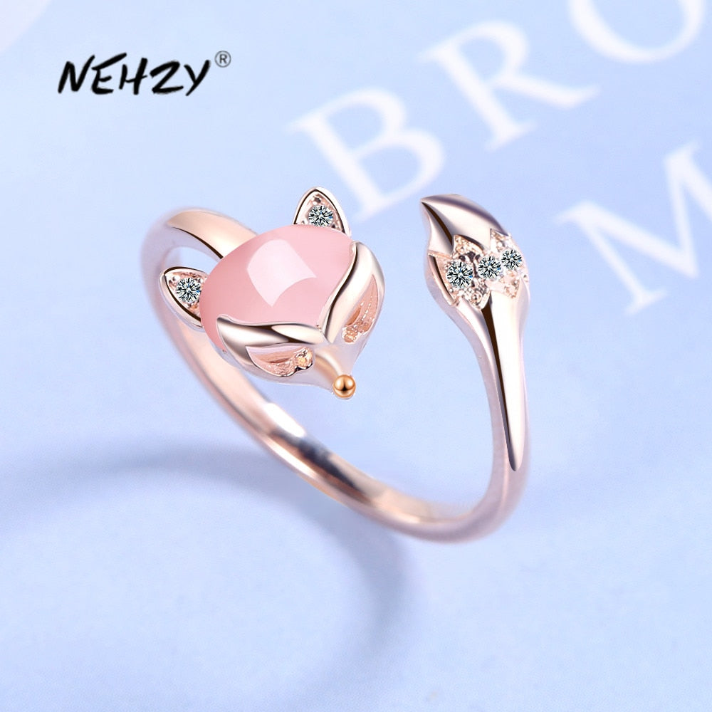 Aveuri  sterling silver new woman fashion jewelry high quality crystal zircon agate fox ring size adjustable ring