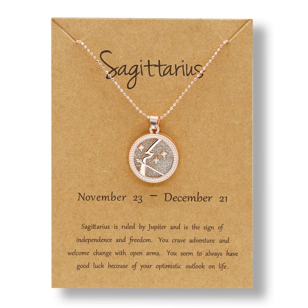 Christmas Gift 12 Zodiac Constellations Necklace Geometric Round Pendant Rose Gold Chain Necklace Unisex Friendship Jewelry