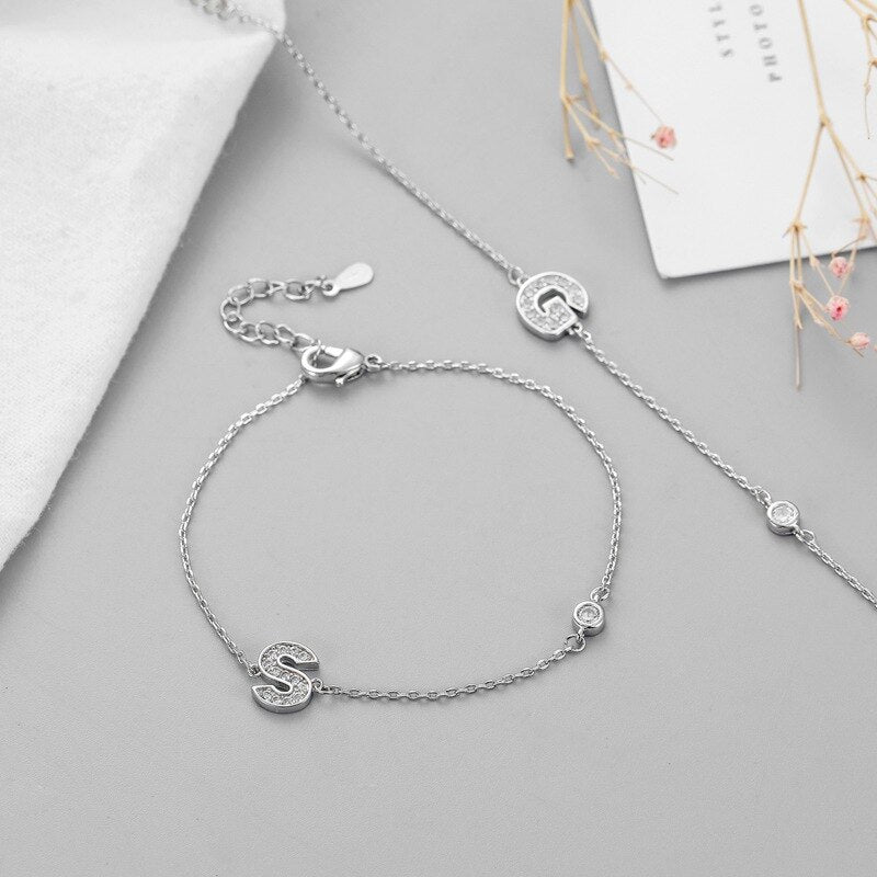 Christmas Gift Link Chain  Round Bead Letter A-Z Charm Bracelet &Bangle For Women Wedding Korean Jewelry SL216