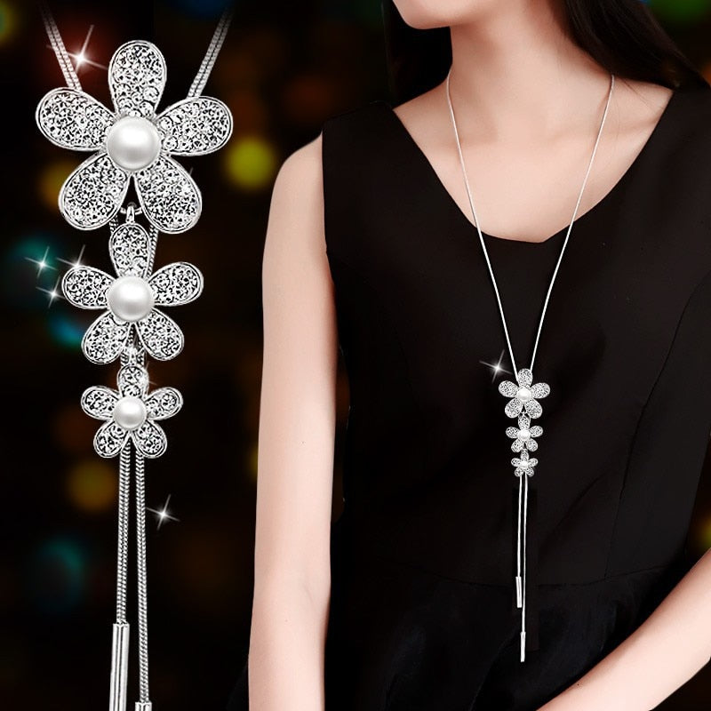 Luxury Long Chain Necklaces & Pendants for Women 2023 Fashion Waterdrop Gray Crystal Necklace Female Collier Femme Party Jewelry