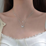 Christmas Gift Hot Double Layer Necklace Shiny Zircon Cute Butterfly Pendant Choker Gift For Women Fine Jewelry NK079