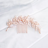 Aveuri Handmade Wedding Hair Combs Tiara Leaf Beads Rhinestone Crystal Headdress Prom Bridal Wedding Hair Accessories Head Jewelry