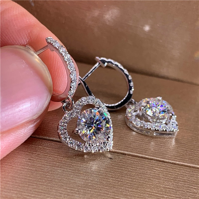 Graduation gift Luxury Heart Dangle Earrings for Wedding Romantic Women Ear Accessories with Brilliant Cubic Zirconia Fancy Love Earrings