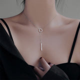 Christmas Gift Trendy Circle  Zirconia Long Chain Necklace Shiny Stick Pendants Necklace For Girl Gift Fine Jewelry