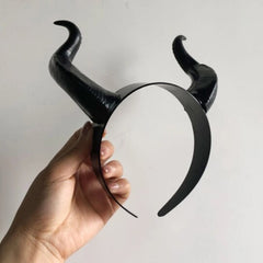 Aveuri Halloween Black  Maleficent Witch Horns Headband Headgear Party Black Queen Headwear Party Costume Props