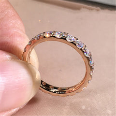 Aveuri Low-Key Promise Wedding Rings For Women Full Cubic Zirconia Fashion Rose Gold Color Thin Ring Simple Stylish Girl Jewelry