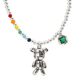 Aveuri alloy Necklace Bracelet Jewelry Set Trend Simple String of Beads Design Bear Zircon Pendant Party Jewelry
