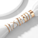 Aveuri Fashion Punk Joint Ring Set Geometric Twist Minimalist Jewelry Metal Circular Golden Ring For Women Accessiory
