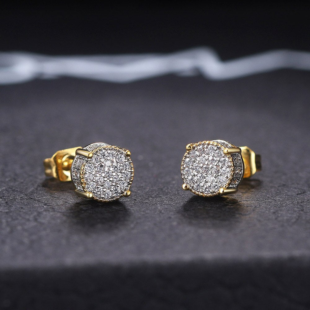 Aveuri Retro Stud Earrings Luxury For Men  Gold-color Punk Jewelry Iced Out Zircon Hip Hop Women's Accessories Wholesale OHE003
