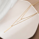 Trendy 925 Sterling Silver Square Long Strip Double Necklace Simple and Exquisite Pendant Women Clavicle Chain Fine Jewelry