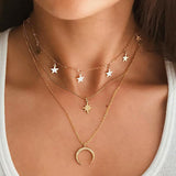Aveuri Vintage Multilayer Choker Necklaces For Women Gold Color Moon Star Horn Crescent Coin Pendant Necklace Jewelry 2023