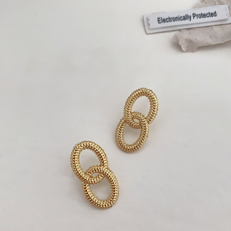 LATS Korea Cuba Bright Gold Color Exaggerated Metal Chain Drop Earrings for Women Retro Punk Chain Earring Vintage Jewelry Gift