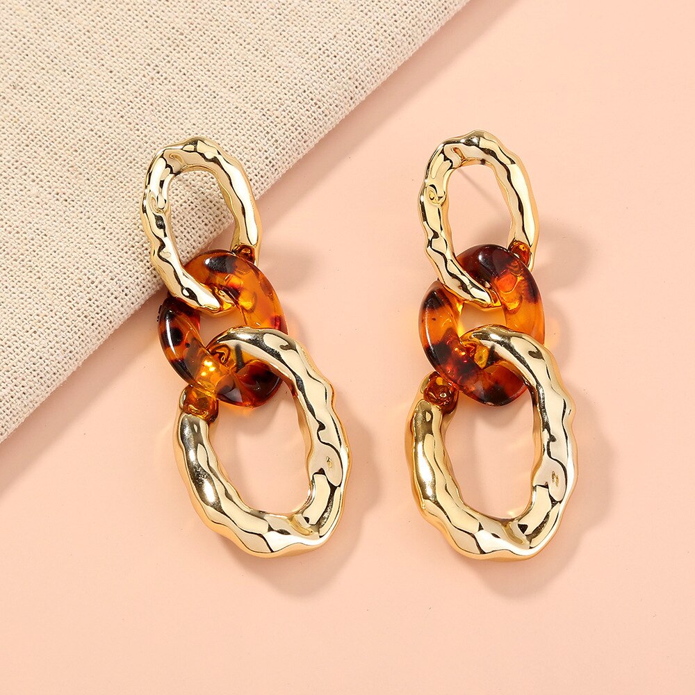 LATS Korea Cuba Bright Gold Color Exaggerated Metal Chain Drop Earrings for Women Retro Punk Chain Earring Vintage Jewelry Gift