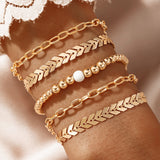 AVEURi 2023 Vintage Gold Silver Color Beads Chain Geometric Bracelet Sets For Women Men Punk Wide Cuff Bangles Jewelry 2023 New Gifts