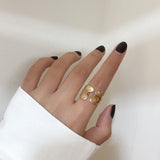 AVEURI  2023 Korea New Design Chic Simple Metallic Gold Personality Twisted Curved Open Ring For Women Girl Party Cold Wind Jewelry Gift