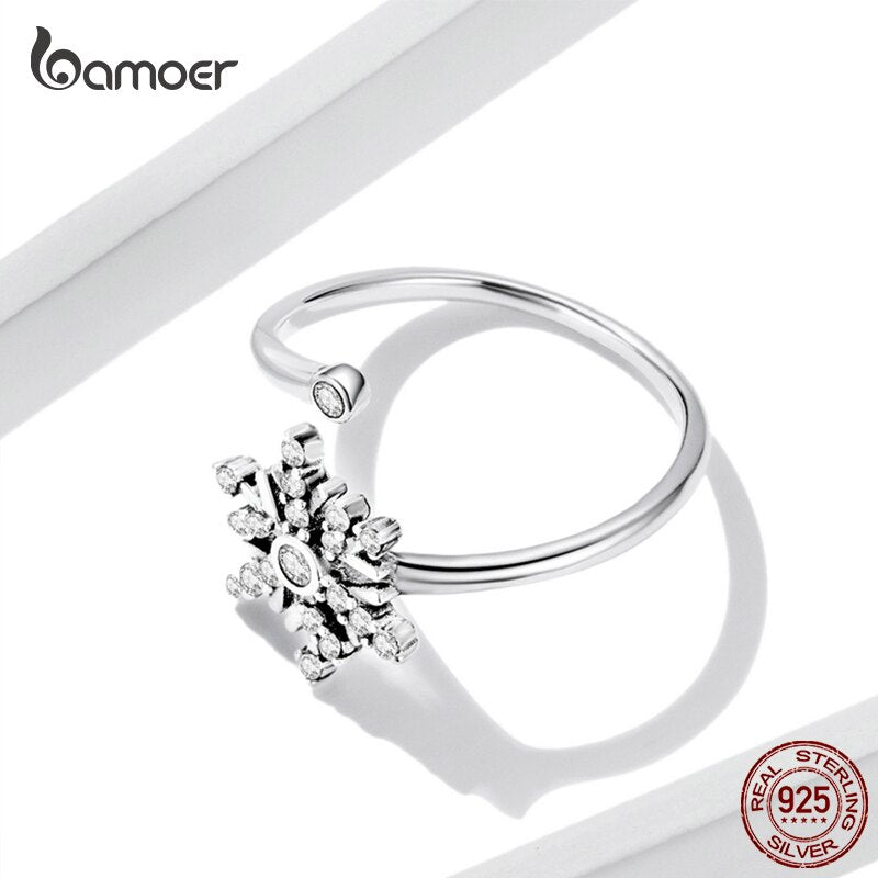 AVEURI Alloy Beautiful Snowflake Open Ring for Women Clear CZ Romantic Dating Adjustable Rings Fine Party Jewelry