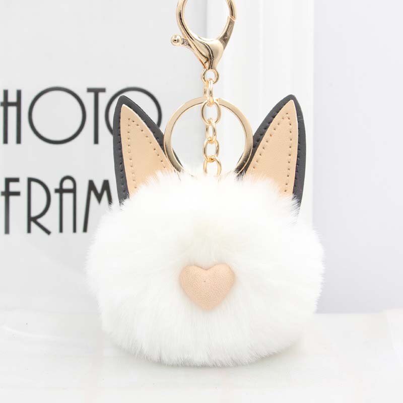 Aveuri Cute Women's Cat Ears Fur Ball Keychain Fur Pom Pom Keychain Bag Purse Car Key Holder Fluffy Golden Keyring Pendant Llaveros