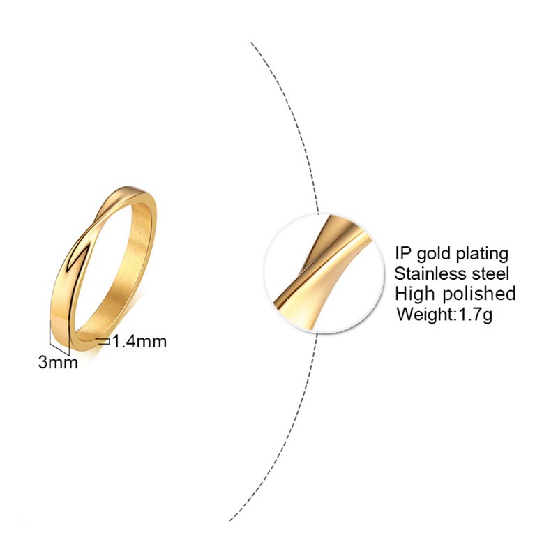 Thin 3mm Womem's Mobius Ring Charm Stainless Steel Twist Mobius Wedding Ring Infinite Love Gitfs