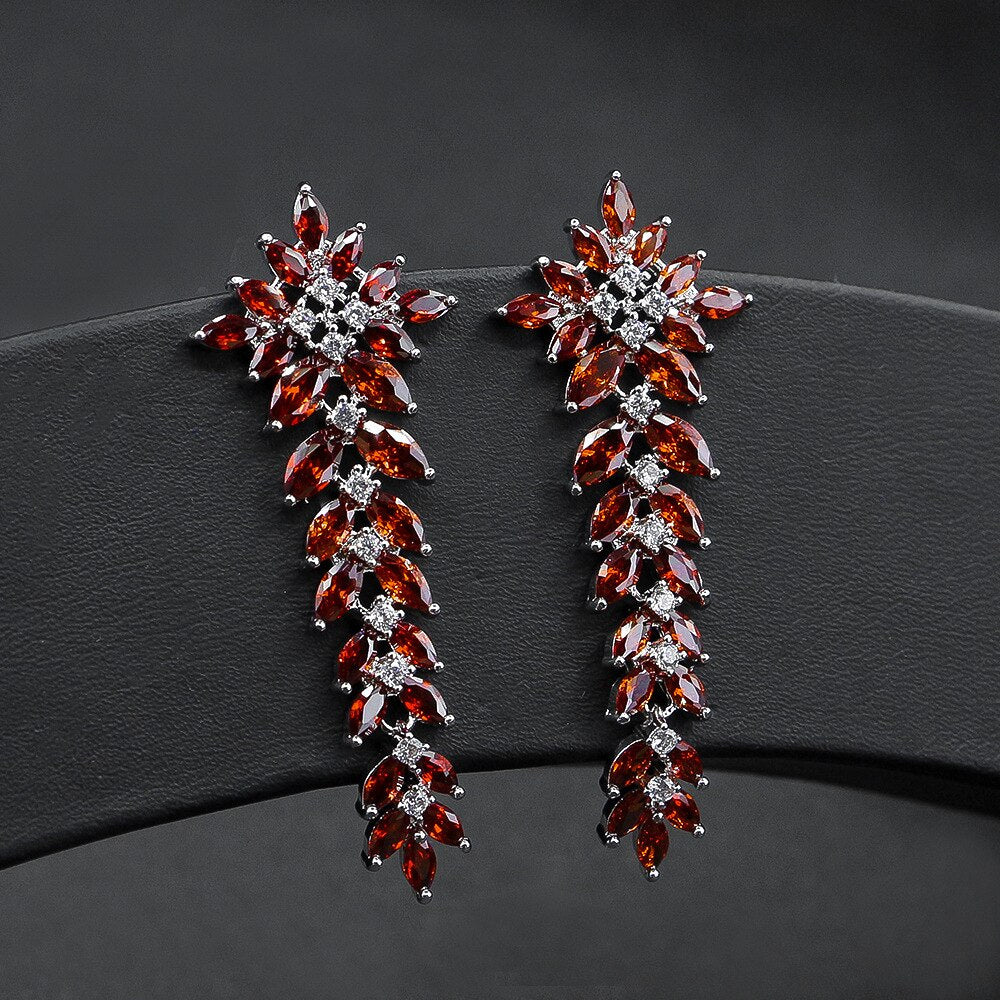 Aveuri Aveuri Luxury Zircon Stone Leaf Earring For Wedding Bride Party Top Quality Dangle Wedding Earrings Jewelry For Woman