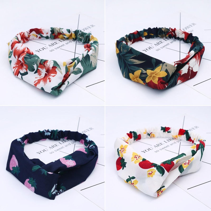 Aveuri Back to school Fashion Women Headband Cross Top Knot Elastic Hair Bands Vintage Print Girls Hairband Hair Accessories Twisted Knotted Headwrap