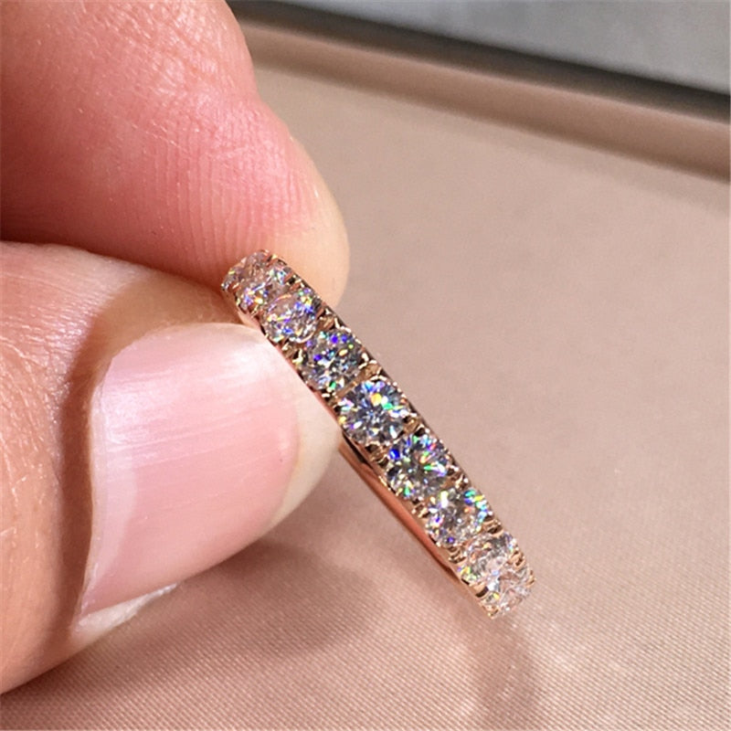 Aveuri Low-Key Promise Wedding Rings For Women Full Cubic Zirconia Fashion Rose Gold Color Thin Ring Simple Stylish Girl Jewelry