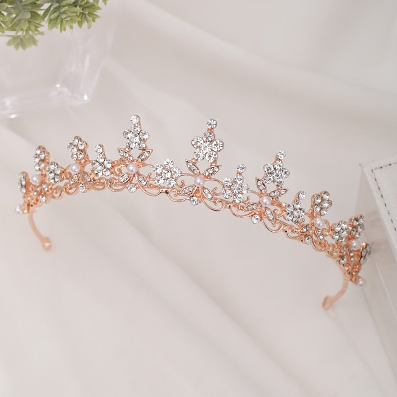 Christmas Gift Rhinestone Flower Crown Bride Headdress Wedding Tiara Headband Hairband Women Girl Rose Gold Crystal Wedding Crown Headband