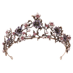 Baroque Vintage Purple Crystal Crown Wedding Bridal Tiaras Hairband Floral Headband Black Princess Gothic Crown