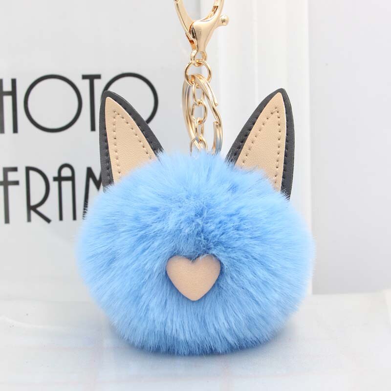 Aveuri Cute Women's Cat Ears Fur Ball Keychain Fur Pom Pom Keychain Bag Purse Car Key Holder Fluffy Golden Keyring Pendant Llaveros