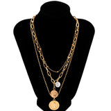 Aveuri Vintage Multi Layer Carved Coin Portrait Pendant Necklace for Women Kpop Baroque Pearl Beads Chain Necklace Fashion Jewelry 2023